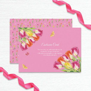 Tulips & Butterflies Pink Bridal Shower Enclosure Card