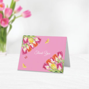 Tulips & Butterflies Pink Bridal Shower    Thank You Card