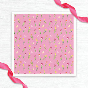 Tulips & Butterflies Pink Pattern Bridal Shower Napkin