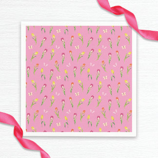 Tulips & Butterflies Pink Pattern Bridal Shower  Napkin