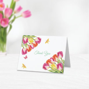 Tulips & Butterflies White Bridal Shower    Thank You Card