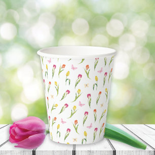 Tulips & Butterflies White Pattern  Paper Cups