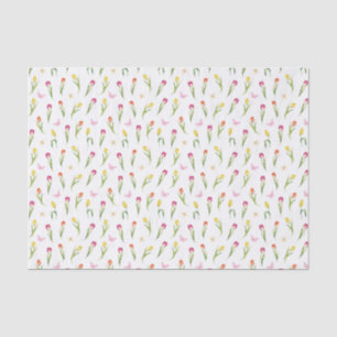 Tulips & Butterflies White Pattern  Tissue Paper