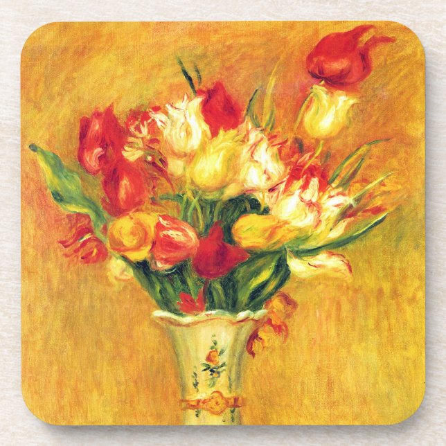 Tulips by Pierre Renoir, Vintage Impressionism Art Coaster (Front)