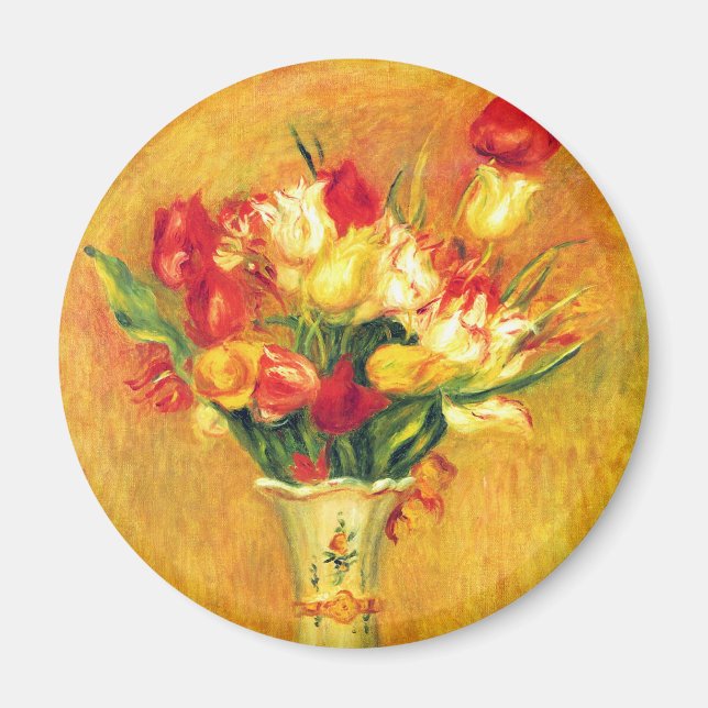 Tulips by Pierre Renoir, Vintage Impressionism Art Magnet (Front)