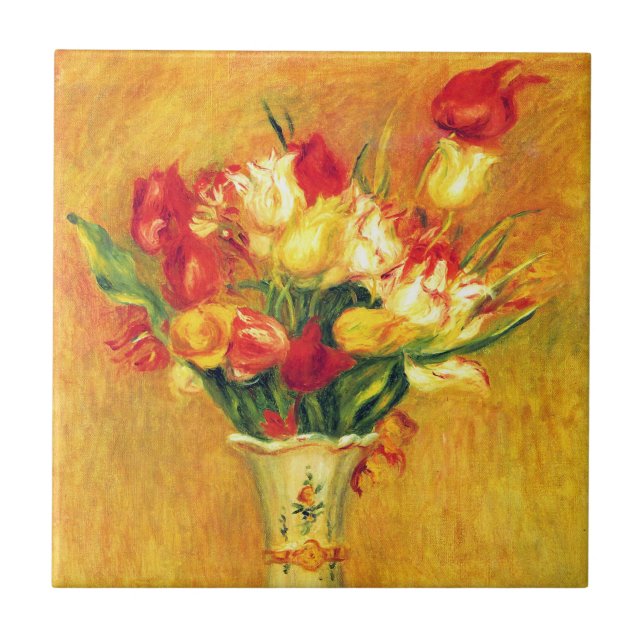 Tulips by Pierre Renoir, Vintage Impressionism Art Tile (Front)