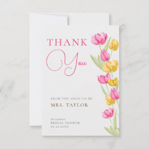Tulips Calligraphy Pink Bridal Shower Thank You Card