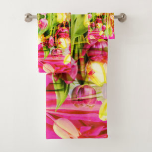 TULIPS - Coloured Tulips of Fractal Art - Bath Towel Set
