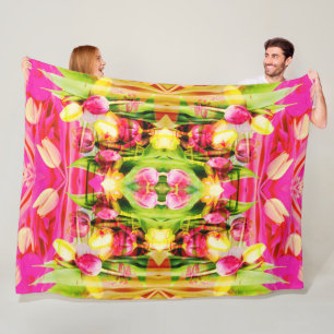 TULIPS - Coloured Tulips of Fractal Art - Fleece Blanket