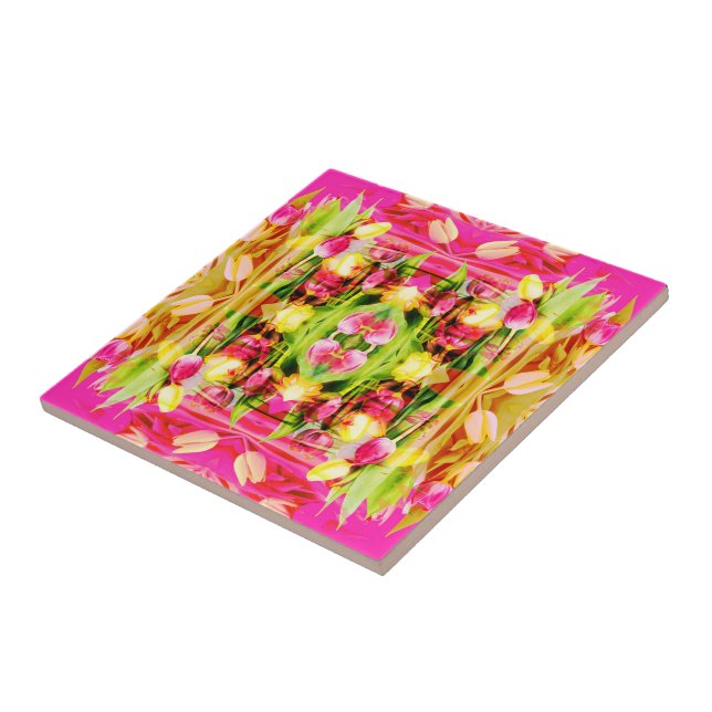 TULIPS - Coloured Tulips of Fractal Art - Tile (Side)