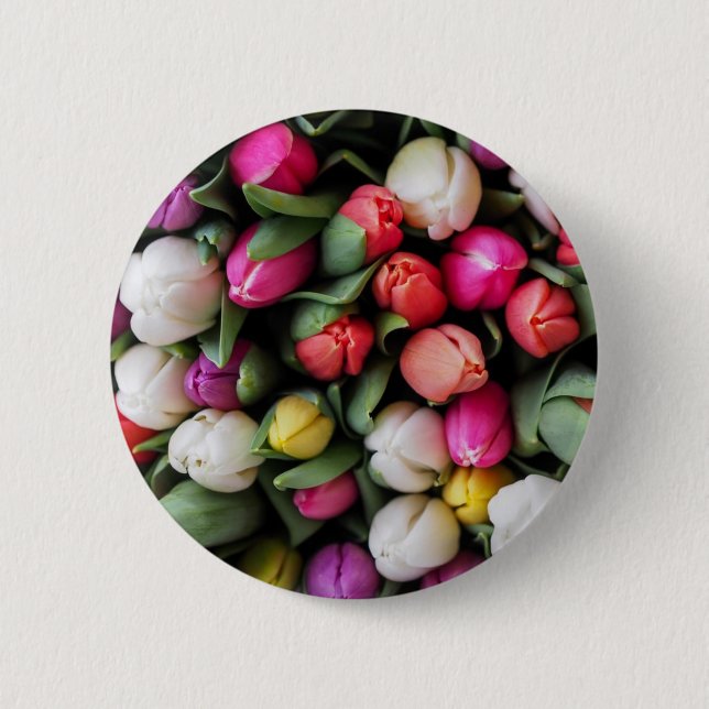 Tulips Colourful Flowers Easter Spring 6 Cm Round Badge (Front)