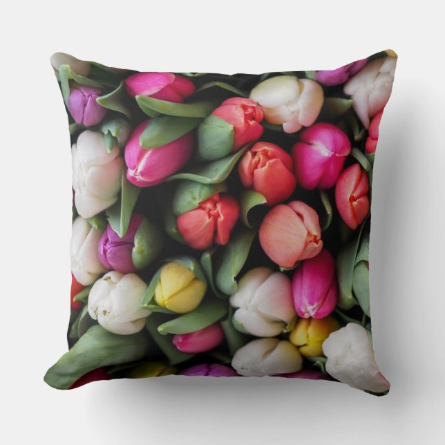 Tulips Colourful Flowers Easter Spring Cushion (Front)