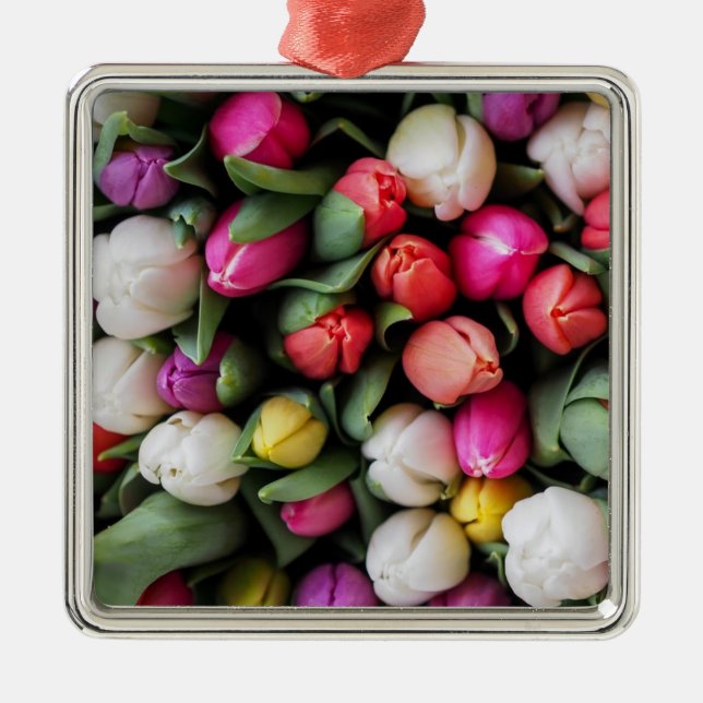 Tulips Colourful Flowers Easter Spring Metal Tree Decoration (Front)