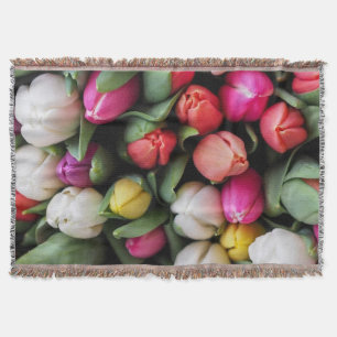 Tulips Colourful Flowers Easter Spring Throw Blanket