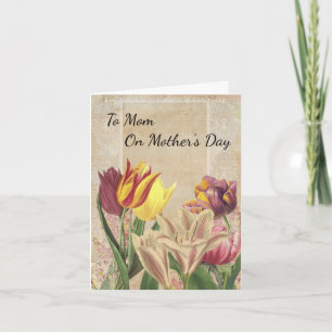 Tulips Crocuses on Beige Vintage Wallpaper Holiday Card