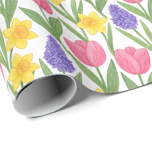 Tulips, Daffodils, Hyacinths Coloring Style Wrapping Paper (Roll Corner)