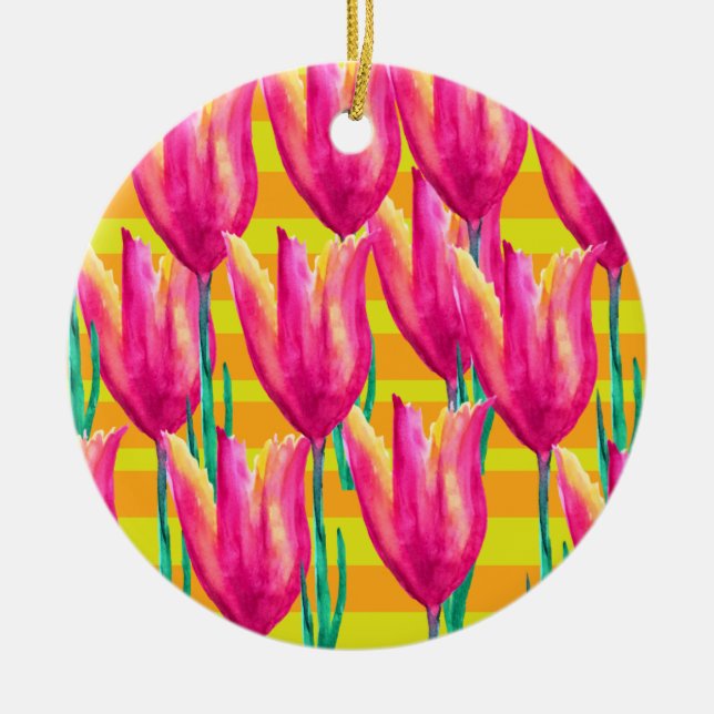 Tulips Dutch, Stripes Circle Ornament (Front)