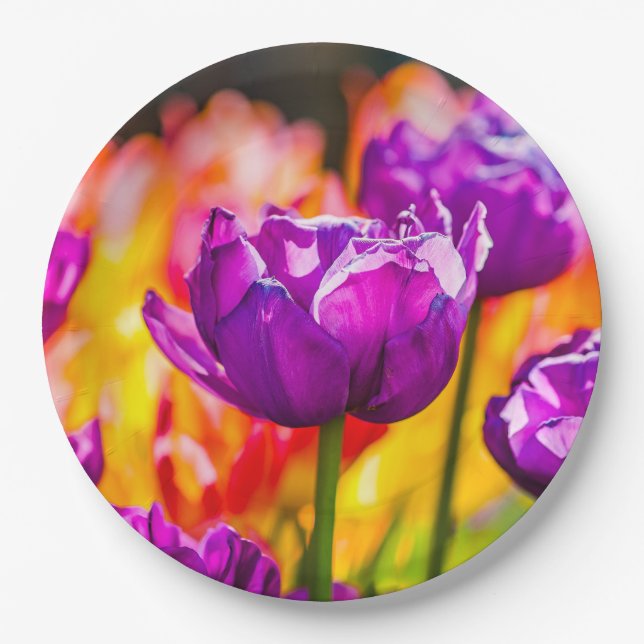 Tulips Enchanting Purple Paper Plate (Front)