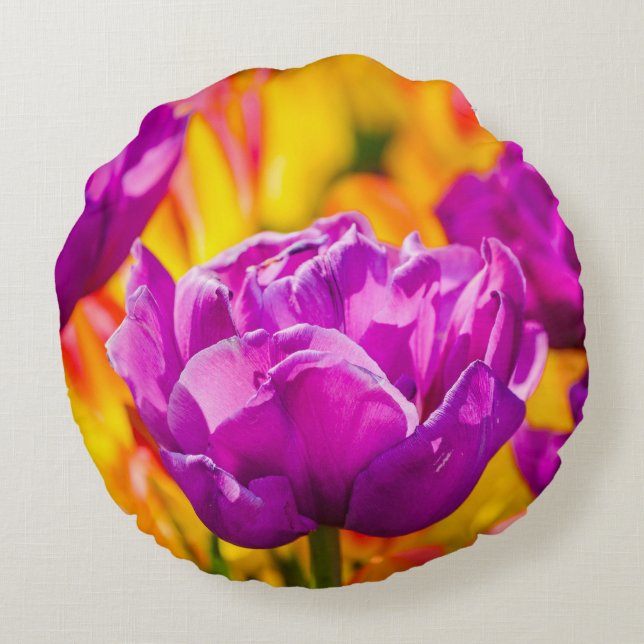 Tulips Enchanting Violet Round Cushion (Back)
