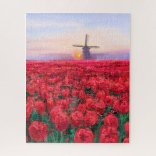 Tulips Field - Landscape - Spring in Netherland Jigsaw Puzzle