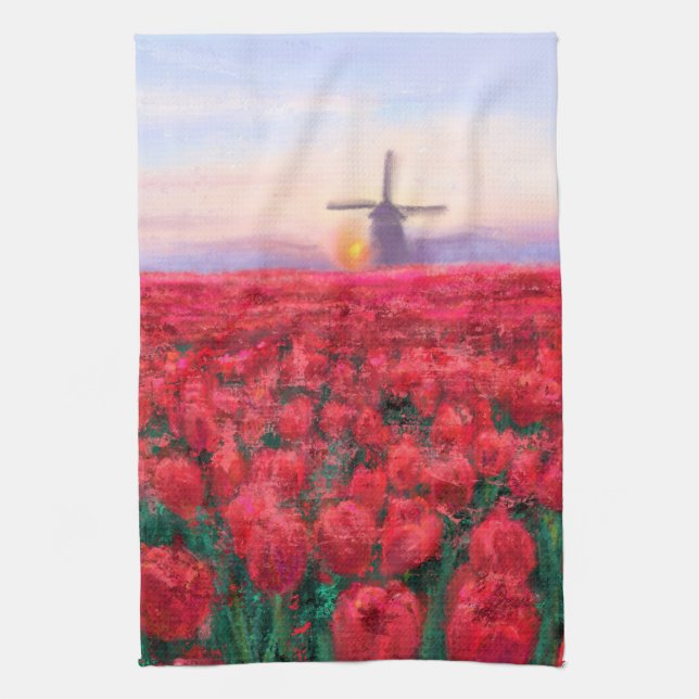 Tulips Field - Landscape - Spring in Netherland Tea Towel (Vertical)