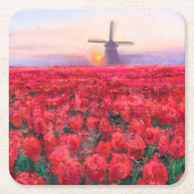 Tulips Field Paper Coaster Spring in Netherland (Front)