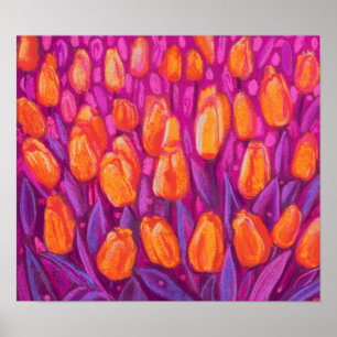 Tulips Field, Spring Flowers Floral Orange Purple  Poster