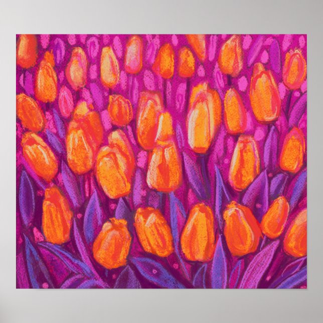 Tulips Field, Spring Flowers Floral Orange Purple  Poster (Front)