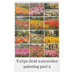 Tulips field watercolor painting 4 calendar