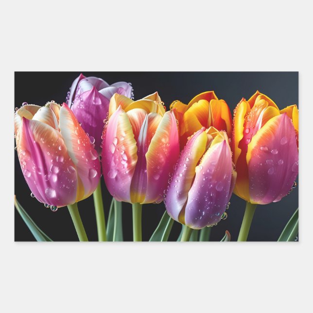 Tulips Flower Colourful Blossom Decoration Blossom Rectangular Sticker (Front)