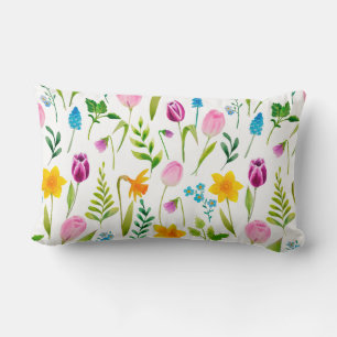Tulips Flower Seamless Pattern Lumbar Cushion