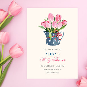 Tulips flowers bouquet baby shower invitation