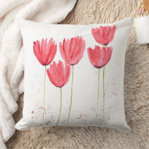 Tulips flowers watercolor pink elegant girly cushion