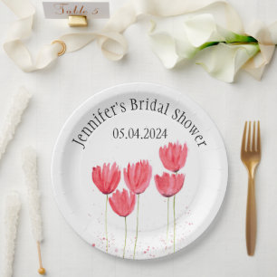Tulips Flowers watercolor Spring Bridal Shower Paper Plate