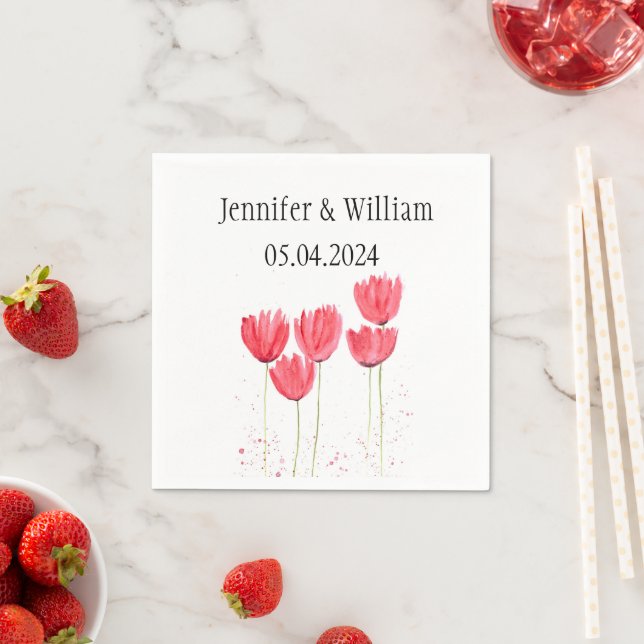 Tulips Flowers watercolor Spring Rustic  Wedding Napkin (Insitu)