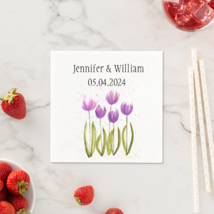 Tulips Flowers watercolor Spring Rustic Wedding Napkin