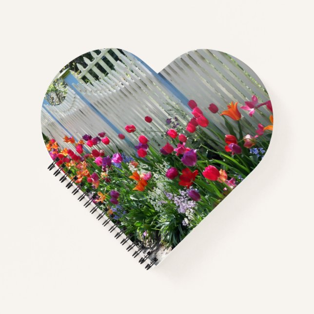 Tulips Garden White Picket Fence Photo Notebook (Front)
