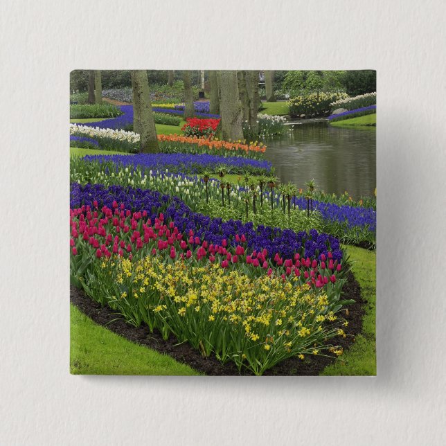 Tulips, Grape Hyacinth, and daffodils, 15 Cm Square Badge (Front)