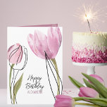 Tulips Happy Birthday Custom Text Any Occasion Card<br><div class="desc">This pretty card features mauve watercolor tulips and black line art which creates a contemporary, minimalist feel. The customisable text on the front reads: "Happy Birthday" along with your custom text such as: "Mum", "Niece" or a personalised name. The featured inside text reads: "Wishing you happiness on your special day...</div>