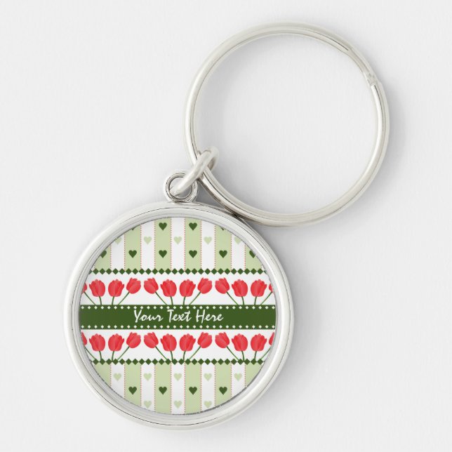 Tulips & Hearts key chain, customize Ring (Front)