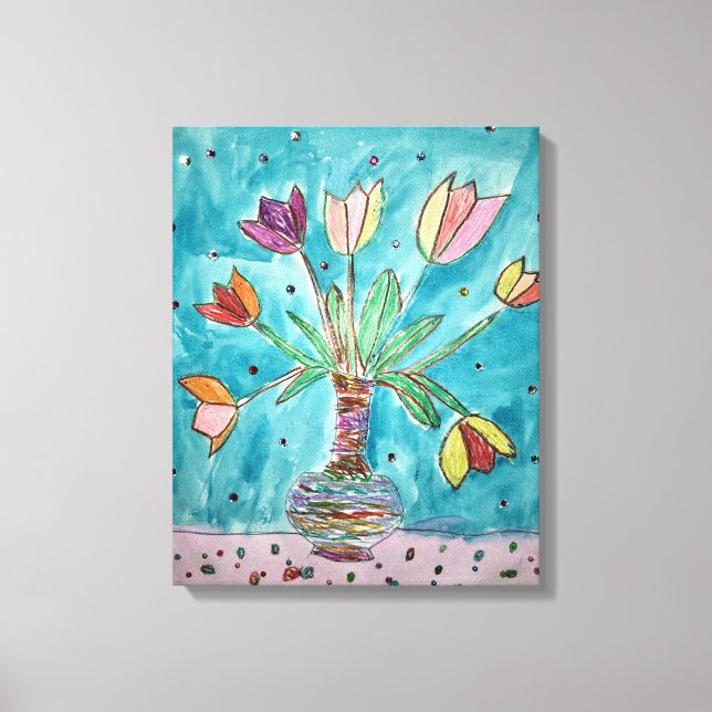 Tulips in a vase wall canvas (Front)