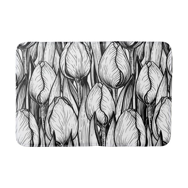 Tulips in black and white bath mat (Front)