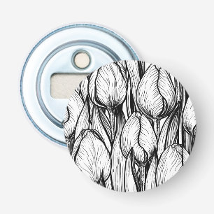 Tulips in black and white bottle opener
