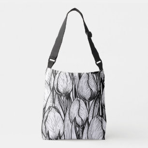 Tulips in black and white crossbody bag