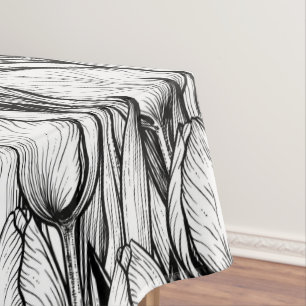 Tulips in black and white tablecloth