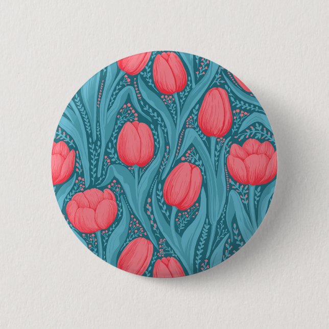 Tulips in blue and red 6 cm round badge (Front)