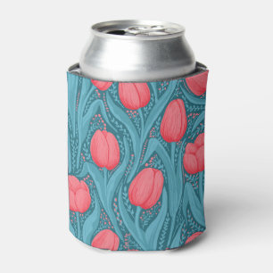 Tulips in blue and red can cooler