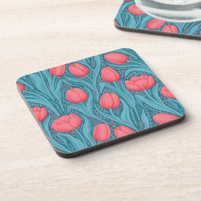 Tulips in blue and red coaster (Left Side)