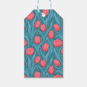 Tulips in blue and red gift tags
