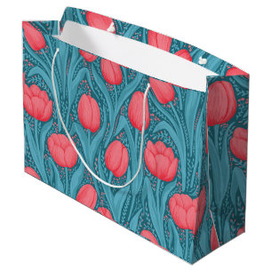 Tulips in blue and red large gift bag